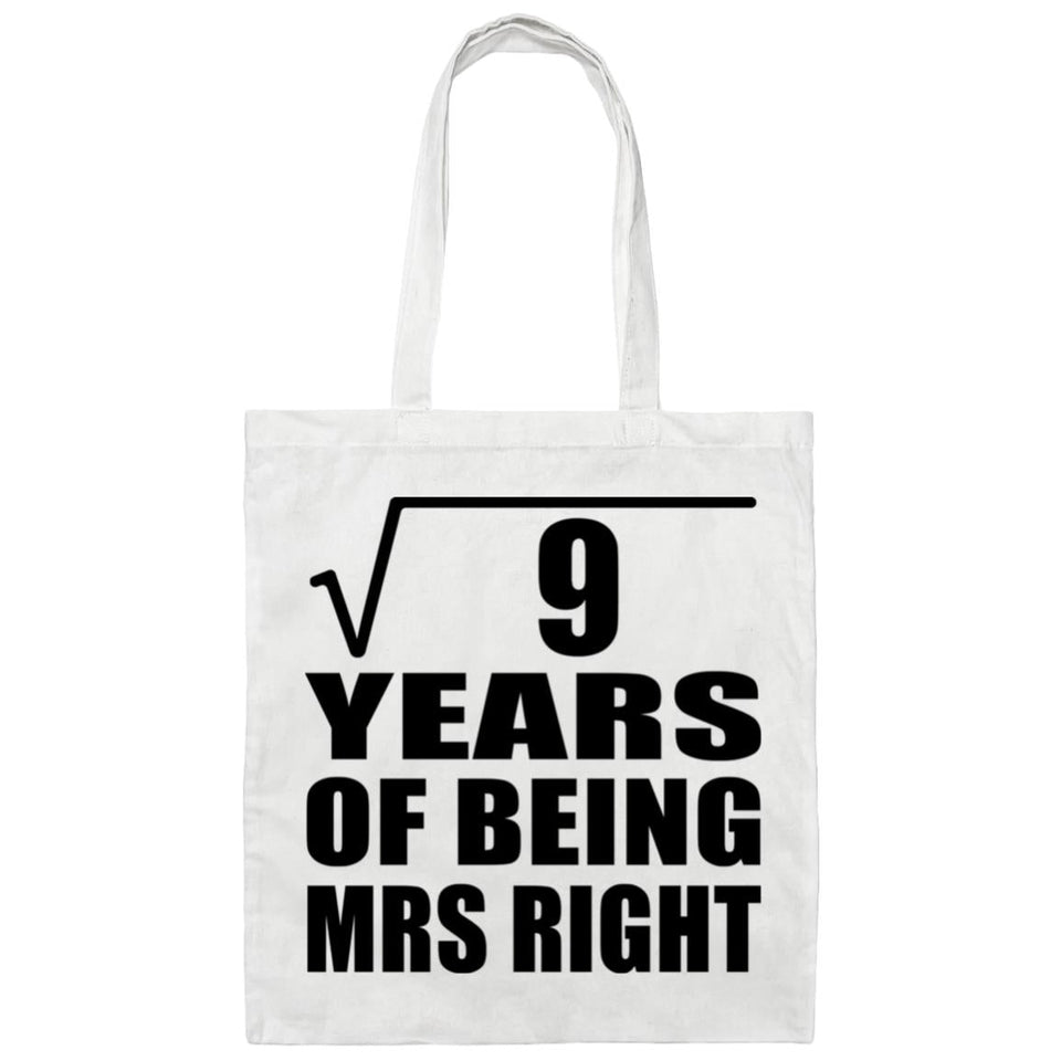 3rd Anniversary Square Root of 9 Years of Being Mrs Right - Tote Bag White