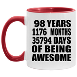 98th Birthday 98 Years 1176 Months 35794 Days Of Awesome - 11oz Accent Mug Red