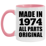 50th Birthday Made in 1974 All Parts Original - 11oz Accent Mug Pink