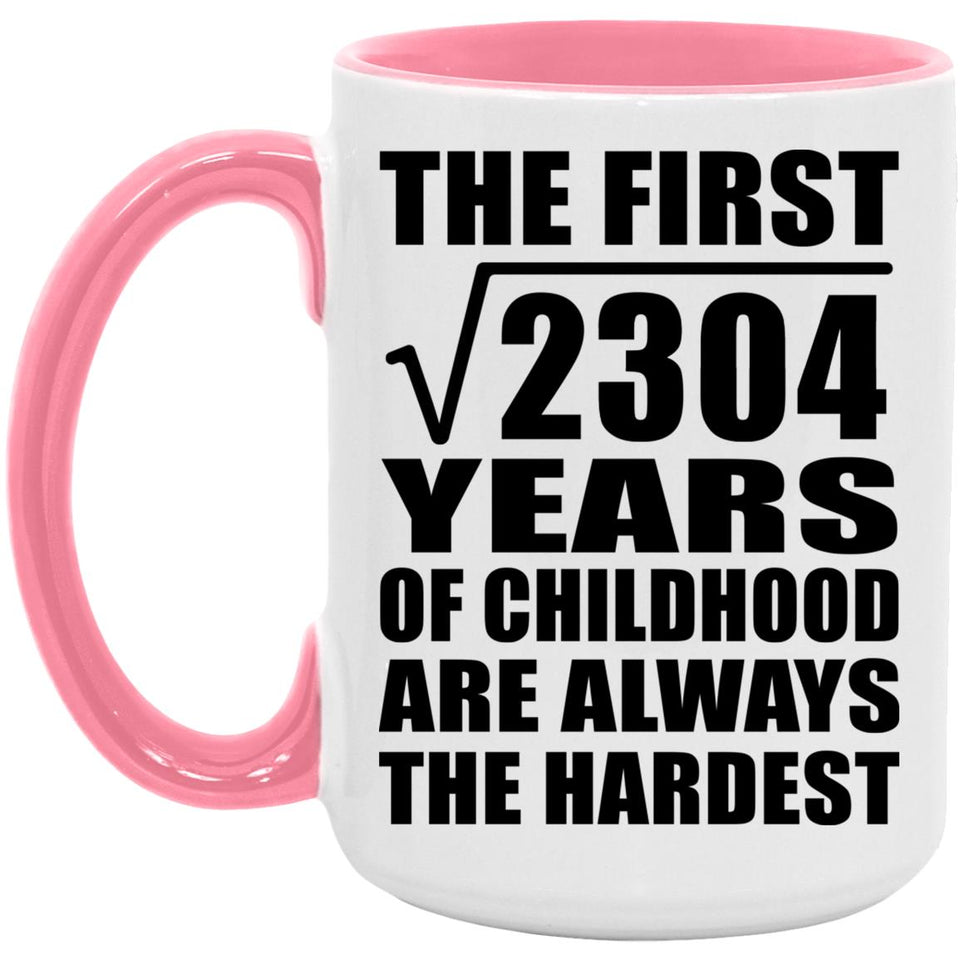 48th Birthday Square Root of 2304 Years of Childhood - 15oz Accent Mug Pink