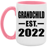 Grandchild Established EST. 2022 - 15oz Accent Mug Pink