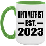 Optometrist Established EST. 2023 - 15oz Accent Mug Green