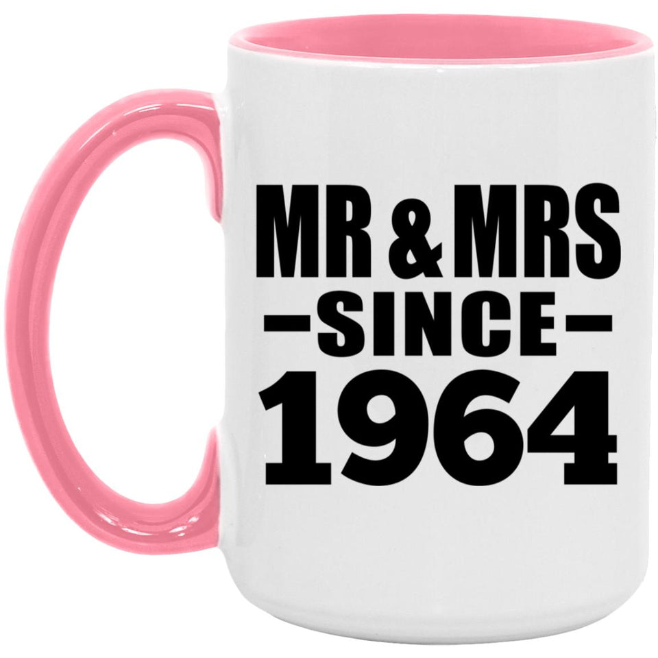 60th Anniversary Mr & Mrs Since 1964 - 15oz Accent Mug Pink