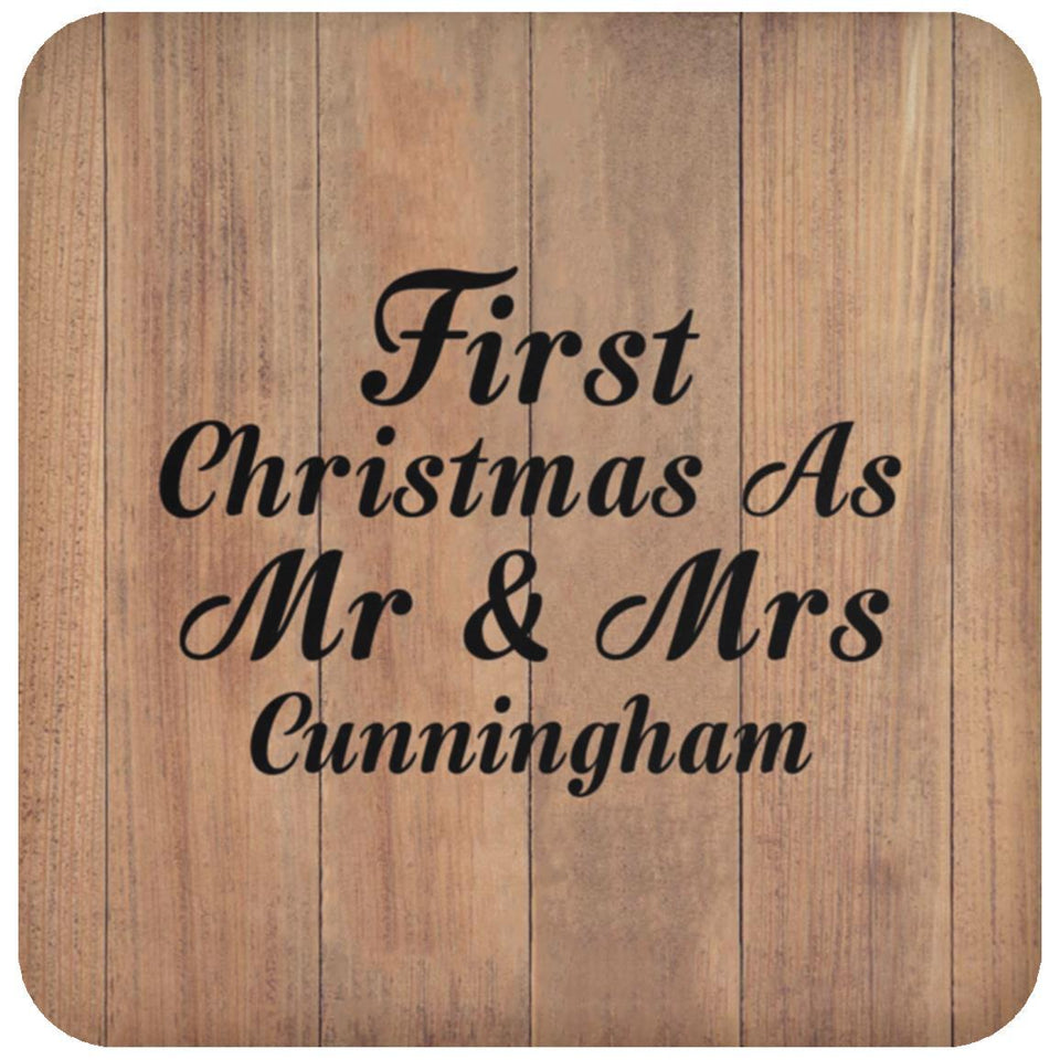 First Christmas As Mr & Mrs Cunningham - Drink Coaster C