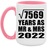 87th Anniversary Square Root of 7569 Years As Mr & Mrs 2022 - 15oz Accent Mug Pink
