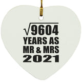 98th Anniversary Square Root of 9604 Years As Mr & Mrs 2021 - Heart Ornament