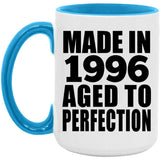 28th Birthday Made In 1996 Aged to Perfection - 15oz Accent Mug Blue