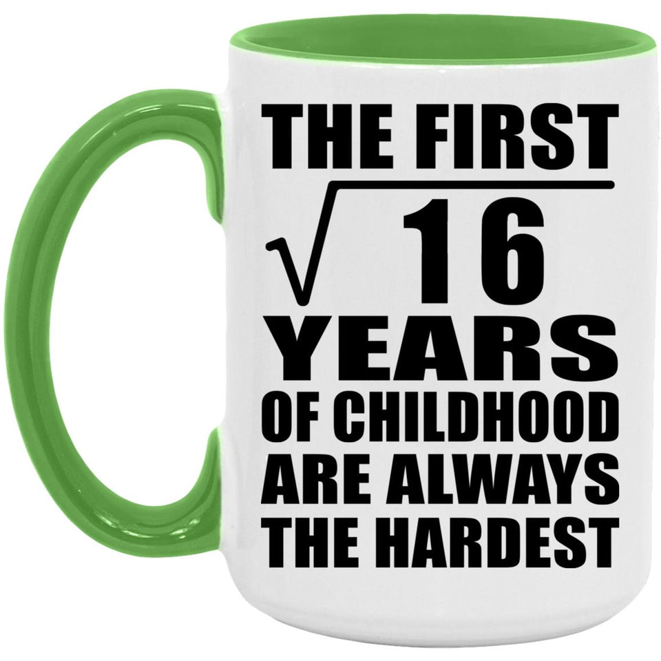 4th Birthday Square Root of 16 Years of Childhood - 15oz Accent Mug Green