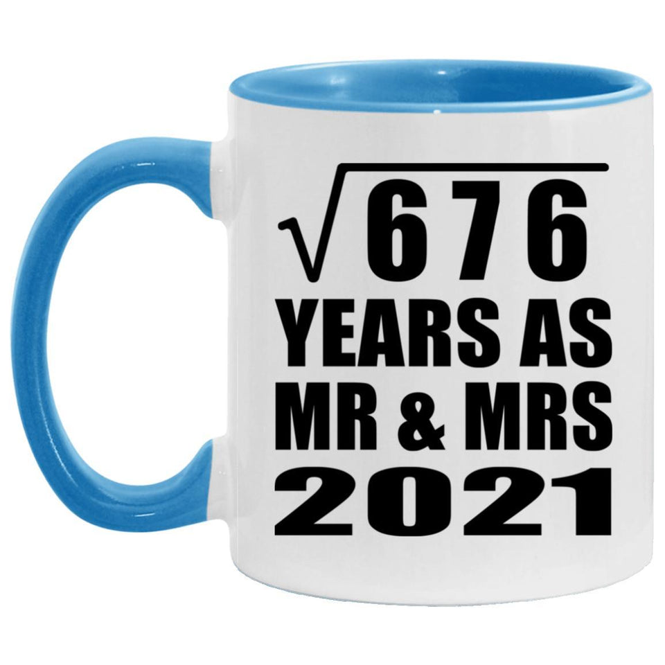 26th Anniversary Square Root of 676 Years As Mr & Mrs 2021 - 11oz Accent Mug Blue