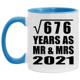 26th Anniversary Square Root of 676 Years As Mr & Mrs 2021 - 11oz Accent Mug Blue