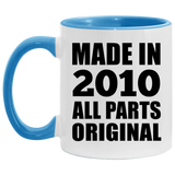 14th Birthday Made in 2010 All Parts Original - 11oz Accent Mug Blue