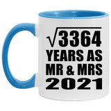 58th Anniversary Square Root of 3364 Years As Mr & Mrs 2021 - 11oz Accent Mug Blue