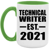 Technical Writer Established EST. 2021 - 15oz Accent Mug Green