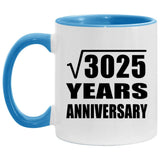 55th Anniversary Square Root of 3025 Years Anniversary - 11oz Accent Mug Blue