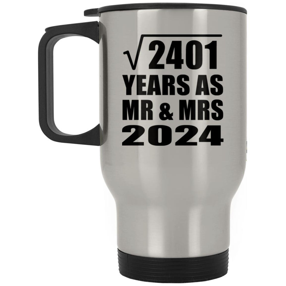 49th Anniversary Square Root of 2401 Years As Mr & Mrs 2024 - Silver Travel Mug