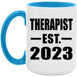 Therapist Established EST. 2023 - 15oz Accent Mug Blue