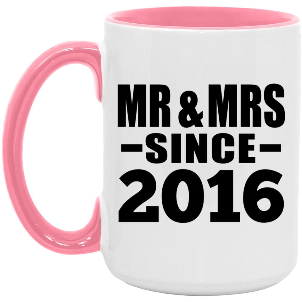 8th Anniversary Mr & Mrs Since 2016 - 15oz Accent Mug Pink