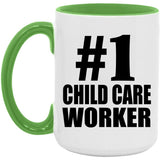 Number One #1 Child Care Worker - 15oz Accent Mug Green
