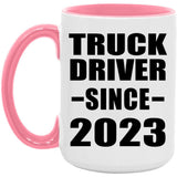 Truck Driver Since 2023 - 15oz Accent Mug Pink