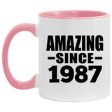 37th Birthday Amazing Since 1987 - 11oz Accent Mug Pink