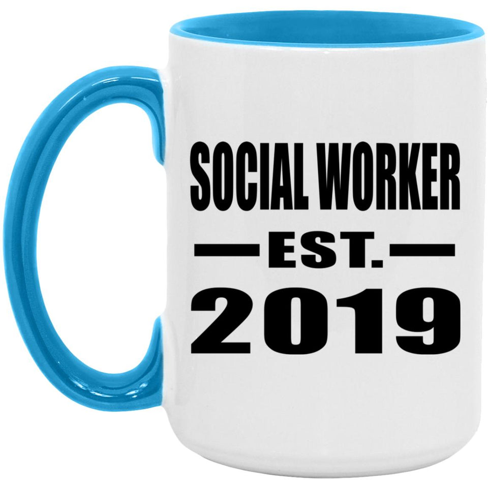 Social Worker Established EST. 2019 - 15oz Accent Mug Blue