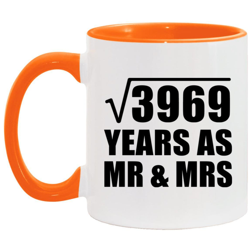 63rd Anniversary Square Root of 3969 Years As Mr & Mrs - 11oz Accent Mug Orange