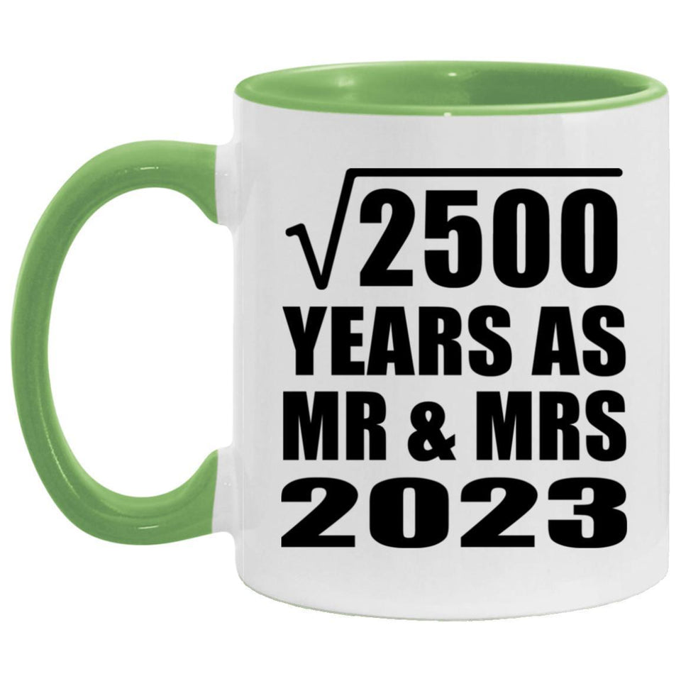 50th Anniversary Square Root of 2500 Years As Mr & Mrs 2023 - 11oz Accent Mug Green