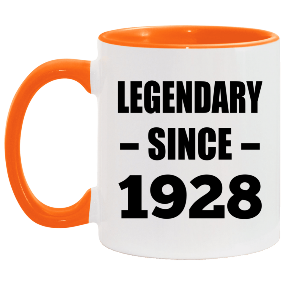 96th Birthday Legendary Since 1928 - 11oz Accent Mug Orange