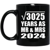 55th Anniversary Square Root of 3025 Years As Mr & Mrs 2024 - 11oz Coffee Mug Black