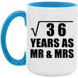 6th Anniversary Square Root of 36 Years As Mr & Mrs - 15oz Accent Mug Blue