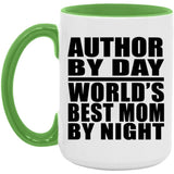 Author By Day World's Best Mom By Night - 15oz Accent Mug Green