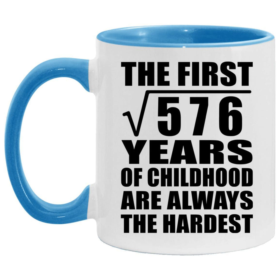 24th Birthday Square Root of 576 Years of Childhood - 11oz Accent Mug Blue