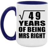 7th Anniversary Square Root of 49 Years of Being Mrs Right - 15oz Accent Mug Purple