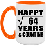 Happy 8th Anniversary Square Root of 64 Years & Counting - 15oz Accent Mug Orange