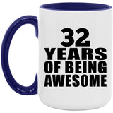 32nd Birthday 32 Years Of Being Awesome - 15oz Accent Mug Purple