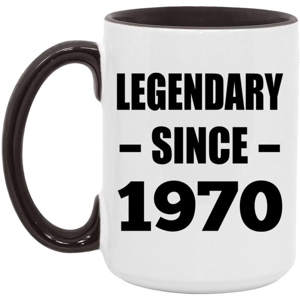 54th Birthday Legendary Since 1970 - 15oz Accent Mug Black