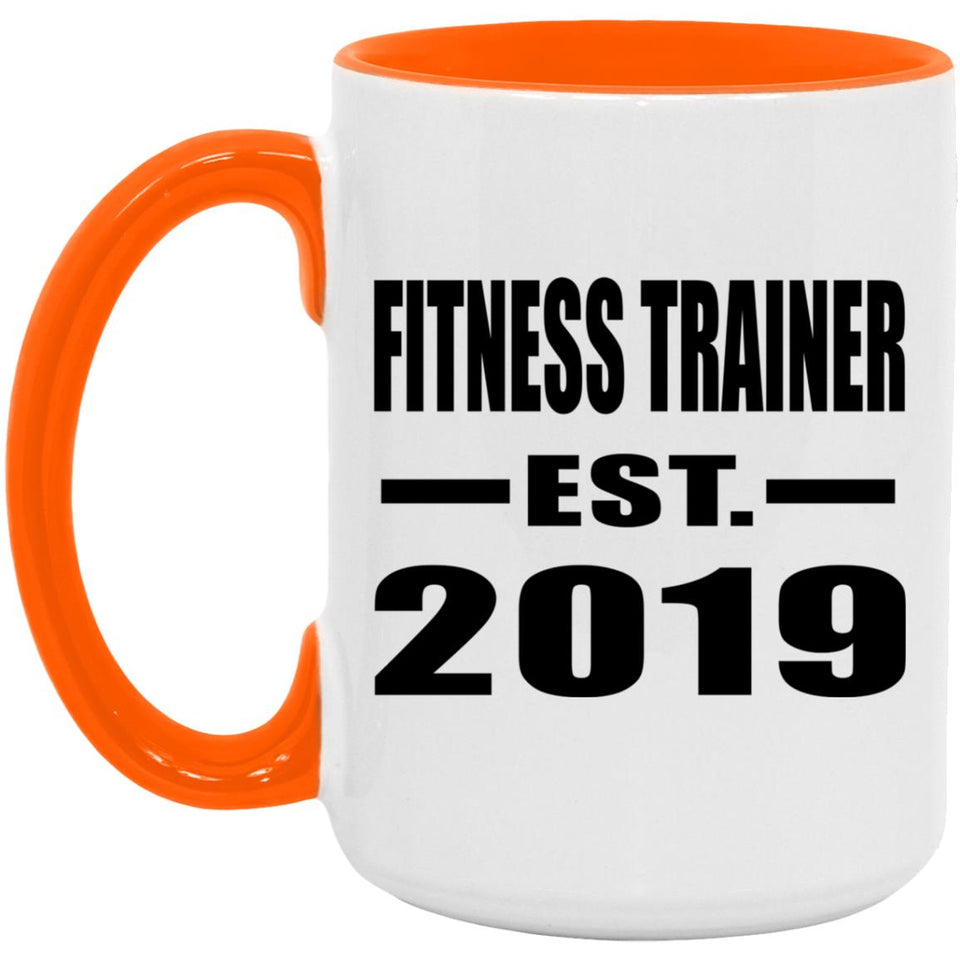 Fitness Trainer Established EST. 2019 - 15oz Accent Mug Orange