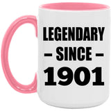 123rd Birthday Legendary Since 1901 - 15oz Accent Mug Pink