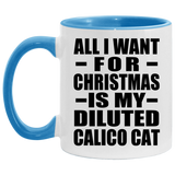 All I Want For Christmas Is My Diluted Calico Cat - 11oz Accent Mug Blue