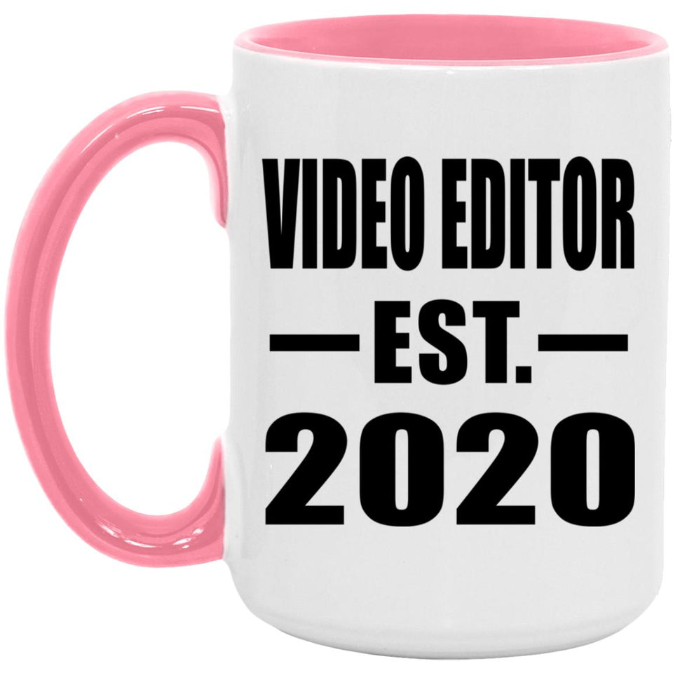 Video Editor Established EST. 2020 - 15oz Accent Mug Pink