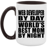 Web Developer By Day World's Best Mom By Night - 15oz Accent Mug Black