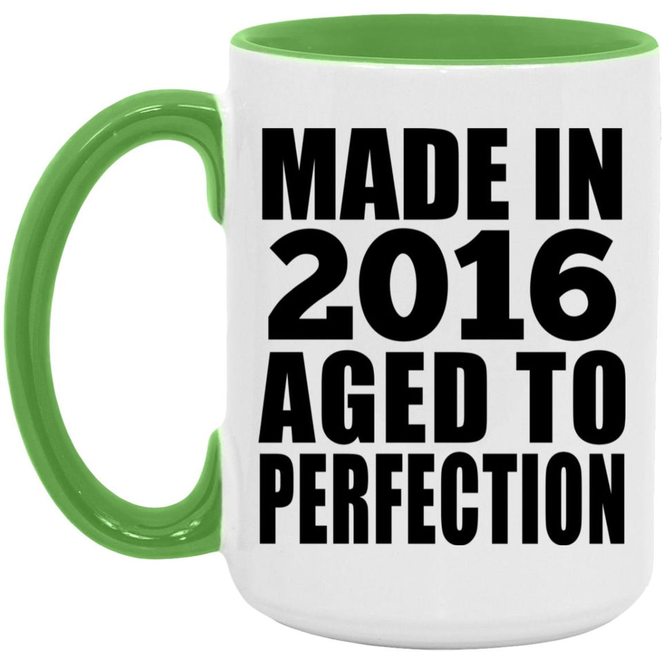 8th Birthday Made In 2016 Aged to Perfection - 15oz Accent Mug Green