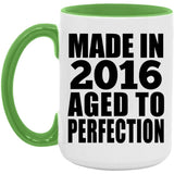 8th Birthday Made In 2016 Aged to Perfection - 15oz Accent Mug Green