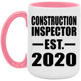 Construction Inspector Established EST. 2020 - 15oz Accent Mug Pink
