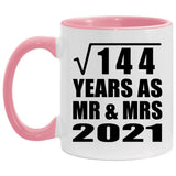 12th Anniversary Square Root of 144 Years As Mr & Mrs 2021 - 11oz Accent Mug Pink