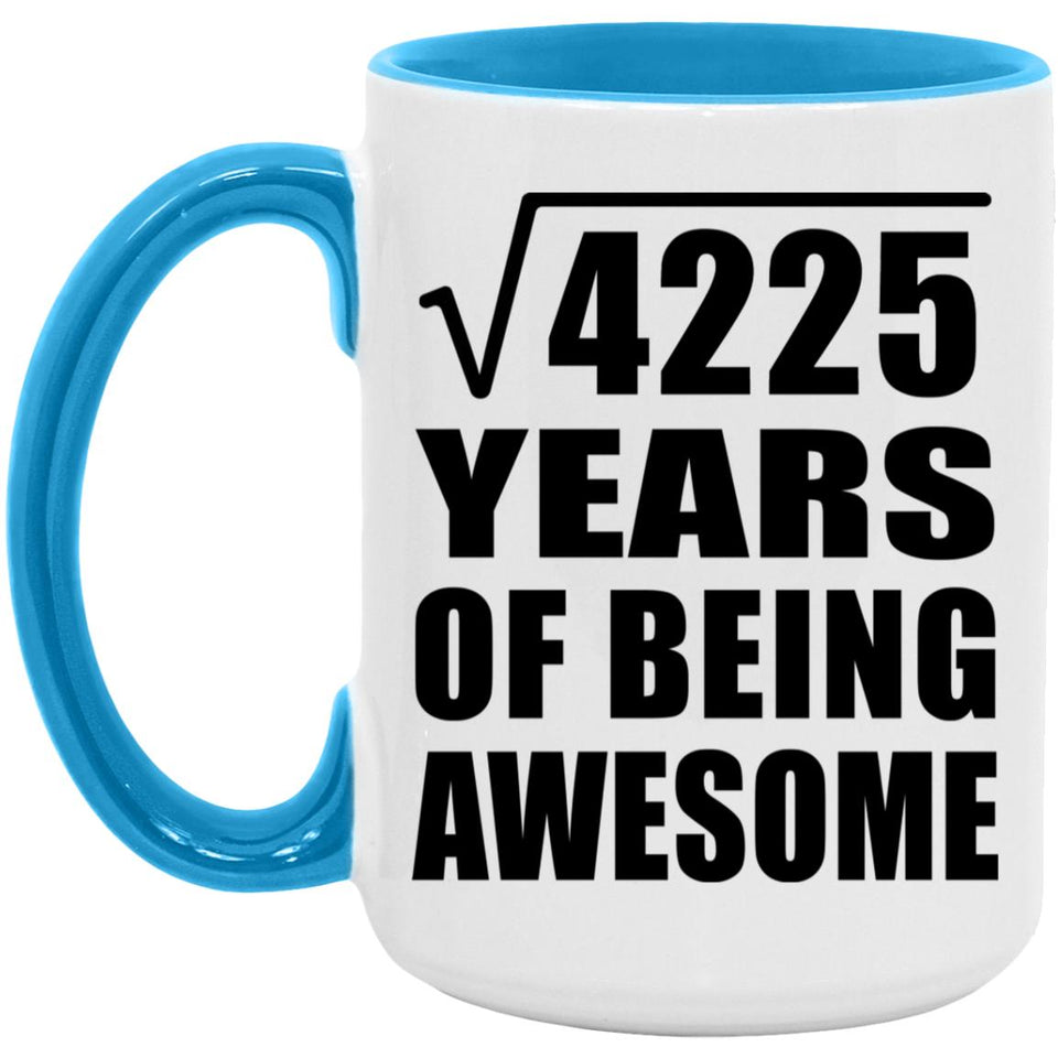 65th Birthday Square Root of 4225 Years of Being Awesome - 15oz Accent Mug Blue