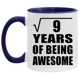 3rd Birthday Square Root Of 9 Years Of Being Awesome - 11oz Accent Mug Purple
