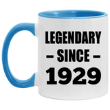 95th Birthday Legendary Since 1929 - 11oz Accent Mug Blue
