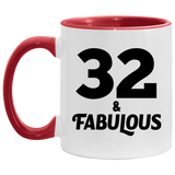 32nd Birthday 32 & Fabulous - 11oz Accent Mug Red