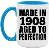 116th Birthday Made In 1908 Aged To Perfection - 15oz Accent Mug Blue
